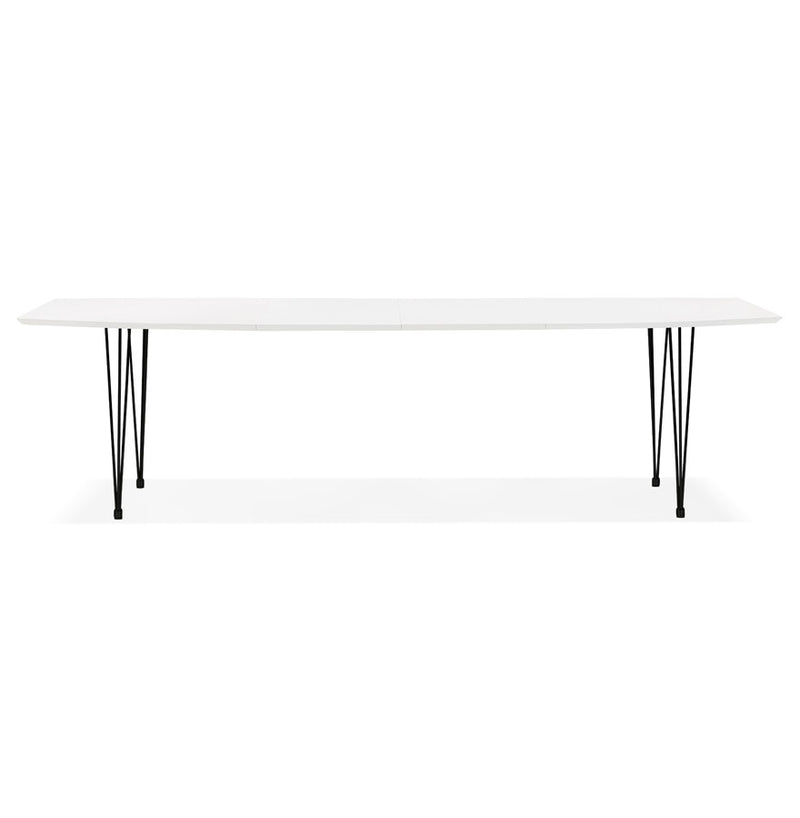 Uitschuifbare design eettafel 'HUSKI' wit met zwart metalen voeten industriële stijl - 170(270)x100 cm - Majorr