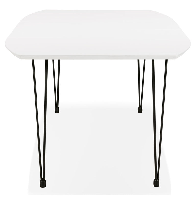 Uitschuifbare design eettafel 'HUSKI' wit met zwart metalen voeten industriële stijl - 170(270)x100 cm - Majorr