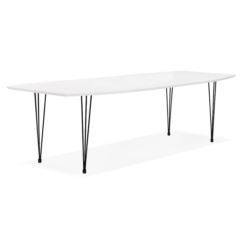 Uitschuifbare design eettafel 'HUSKI' wit met zwart metalen voeten industriële stijl - 170(270)x100 cm - Majorr
