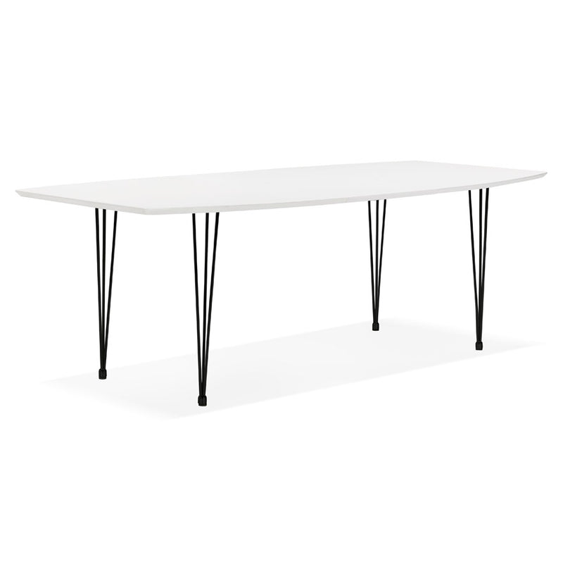 Uitschuifbare design eettafel 'HUSKI' wit met zwart metalen voeten industriële stijl - 170(270)x100 cm - Majorr