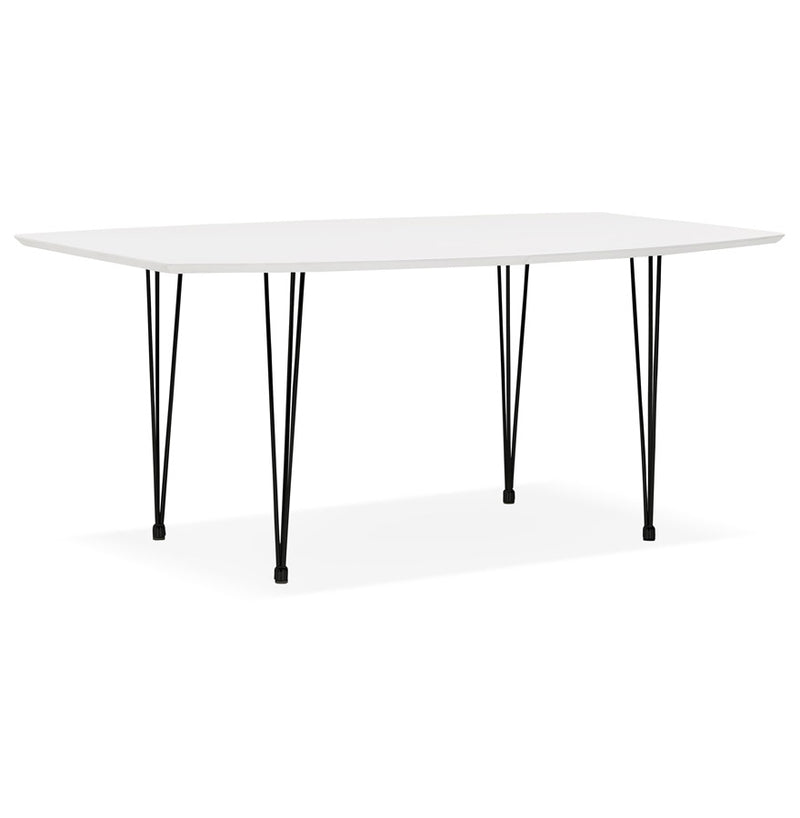 Uitschuifbare design eettafel 'HUSKI' wit met zwart metalen voeten industriële stijl - 170(270)x100 cm - Majorr