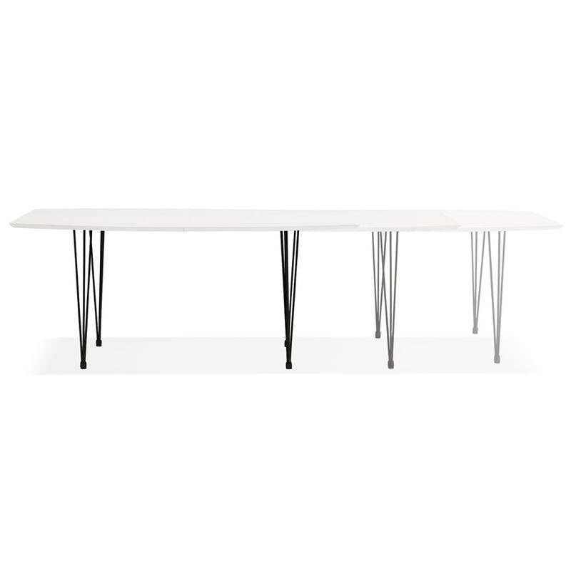 Uitschuifbare design eettafel 'HUSKI' wit met zwart metalen voeten industriële stijl - 170(270)x100 cm - Majorr