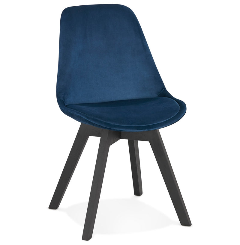 Stoel in blauw fluweel 'JOE' met structuur in zwart hout - Majorr