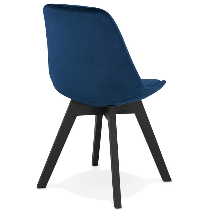 Stoel in blauw fluweel 'JOE' met structuur in zwart hout - Majorr