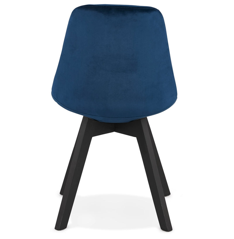 Stoel in blauw fluweel 'JOE' met structuur in zwart hout - Majorr