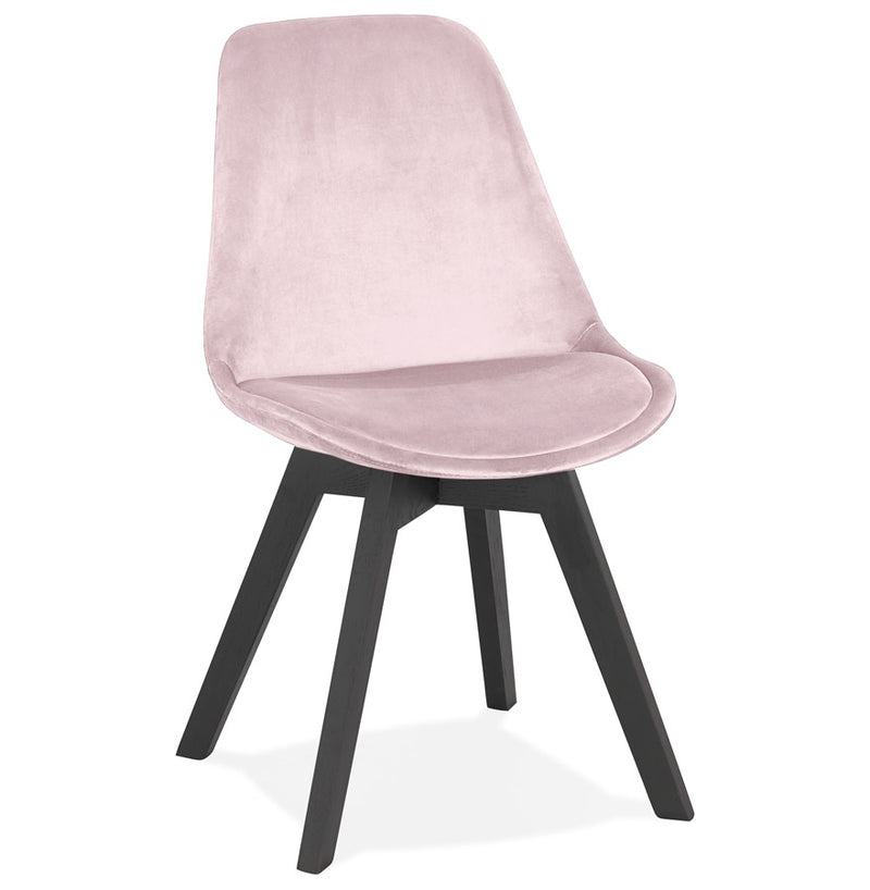 Stoel in roze fluweel 'JOE' met structuur in zwart hout - Majorr