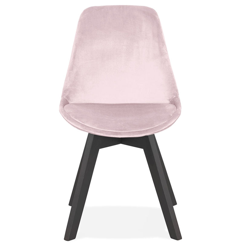 Stoel in roze fluweel 'JOE' met structuur in zwart hout - Majorr