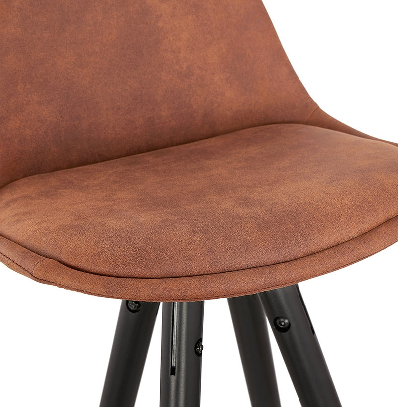 Design barkruk 'KONG' in bruine microfiber en 4 poten in zwart hout - Majorr
