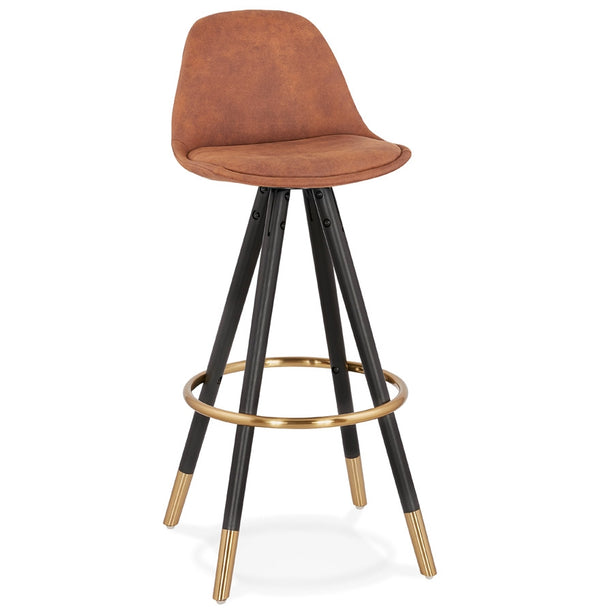 Design barkruk 'KONG' in bruine microfiber en 4 poten in zwart hout - Majorr