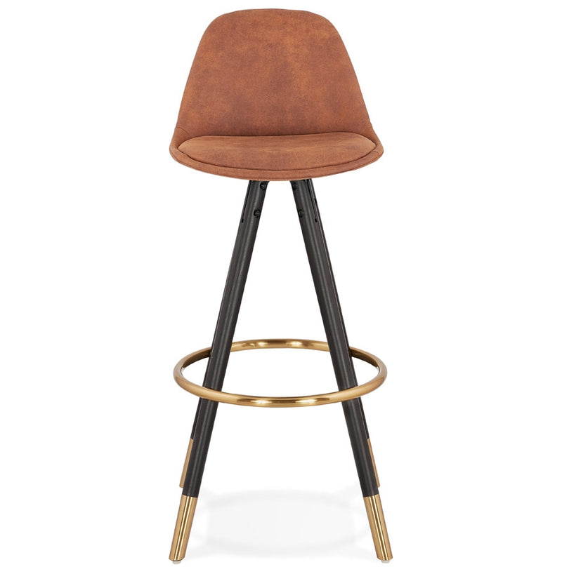 Design barkruk 'KONG' in bruine microfiber en 4 poten in zwart hout - Majorr