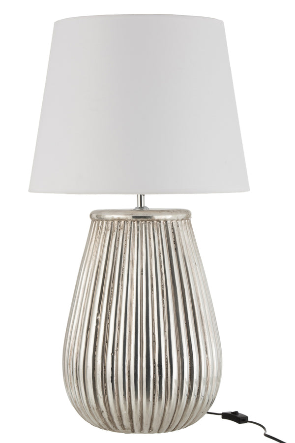 Lamp Foot+Shade Lines Earthenware Silver - Majorr