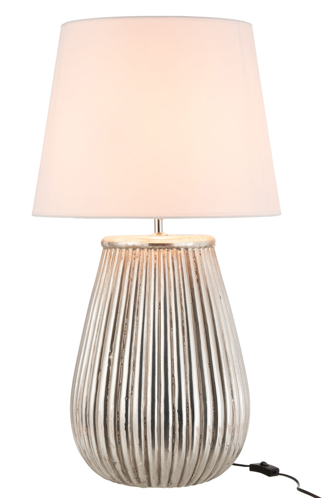 Lamp Foot+Shade Lines Earthenware Silver - Majorr