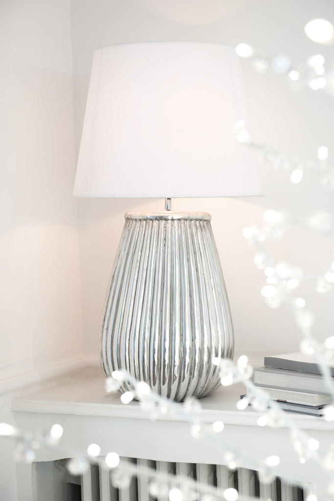 Lamp Foot+Shade Lines Earthenware Silver - Majorr