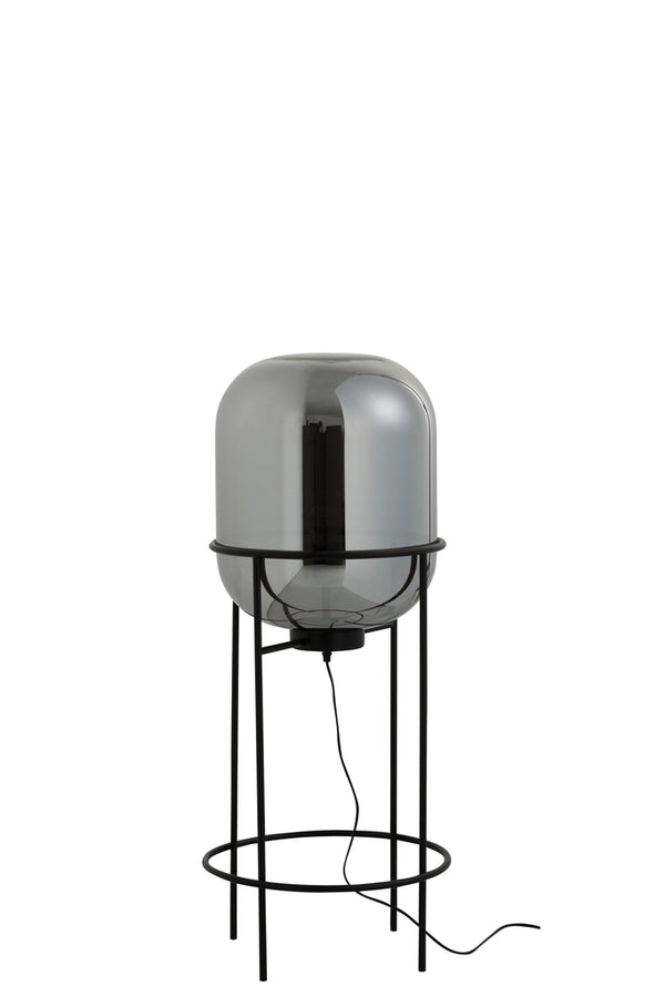 Lamp On Foot Sasha Glass/Metal Silver/Black Medium - Majorr