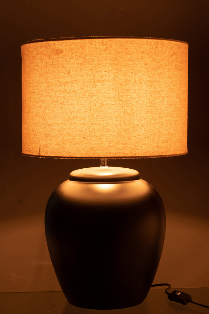 Lamp Meli + Shade Ceramic Linen Black Large - Majorr