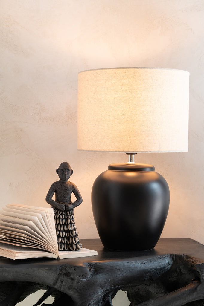 Lamp Meli + Shade Ceramic Linen Black Large - Majorr