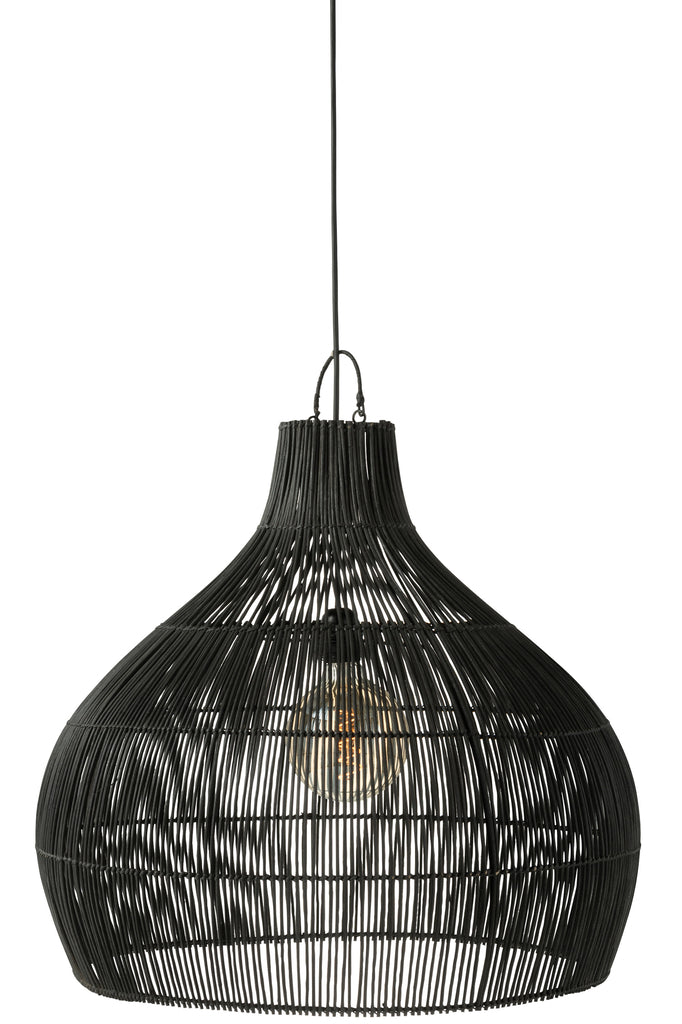 Lamp Shade Pear Shape Rattan Black - Majorr