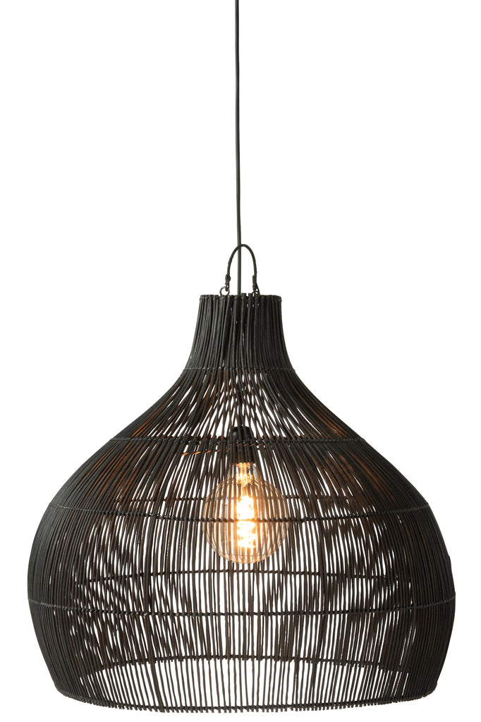 Lamp Shade Pear Shape Rattan Black - Majorr