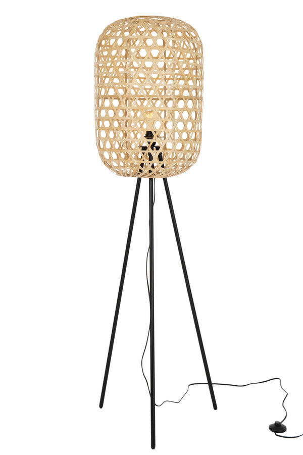 Lamp Standing Tripod Round Bamboo Metal Natural/Black - Majorr