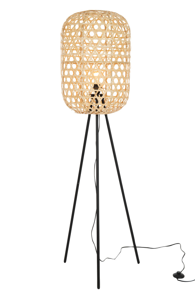 Lamp Standing Tripod Round Bamboo Metal Natural/Black - Majorr