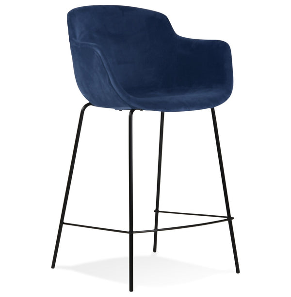 Tabouret de bar mi-haut 'LARISSA MINI' en velours bleu