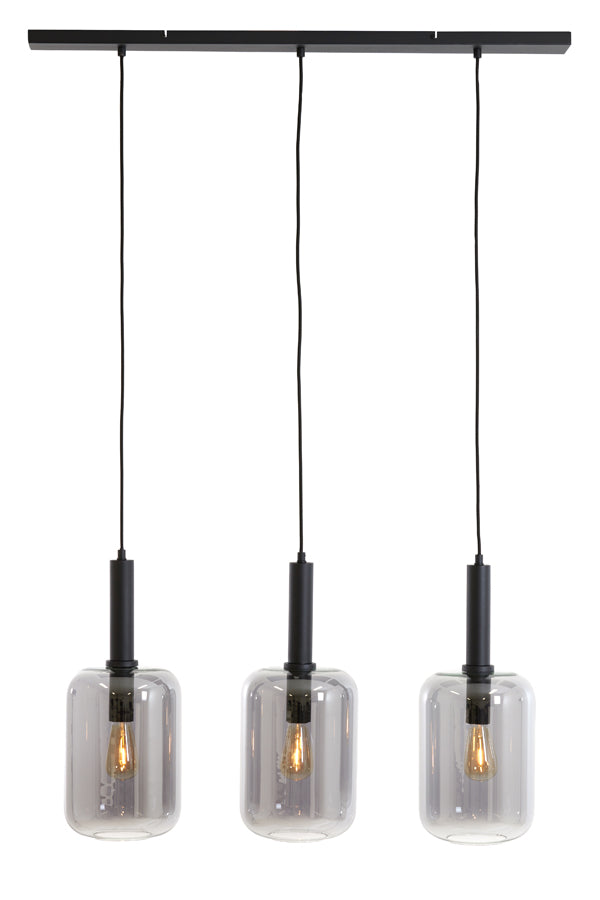 Hanging lamp 3L 100x22x32 cm LEKAR black+smoked glass - Majorr