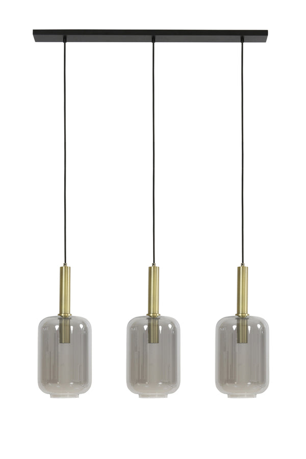 Hanging lamp 3L 100x22x32 cm LEKAR ant. bronze+smoked glass - Majorr