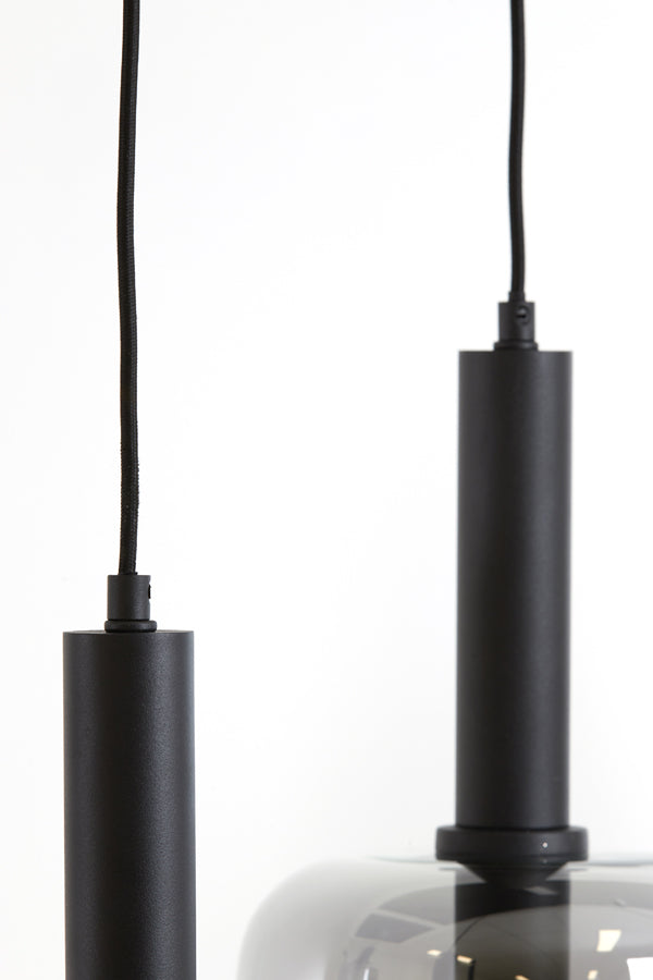 Hanging lamp 5L 110x22x32 cm LEKAR black+smoked glass - Majorr