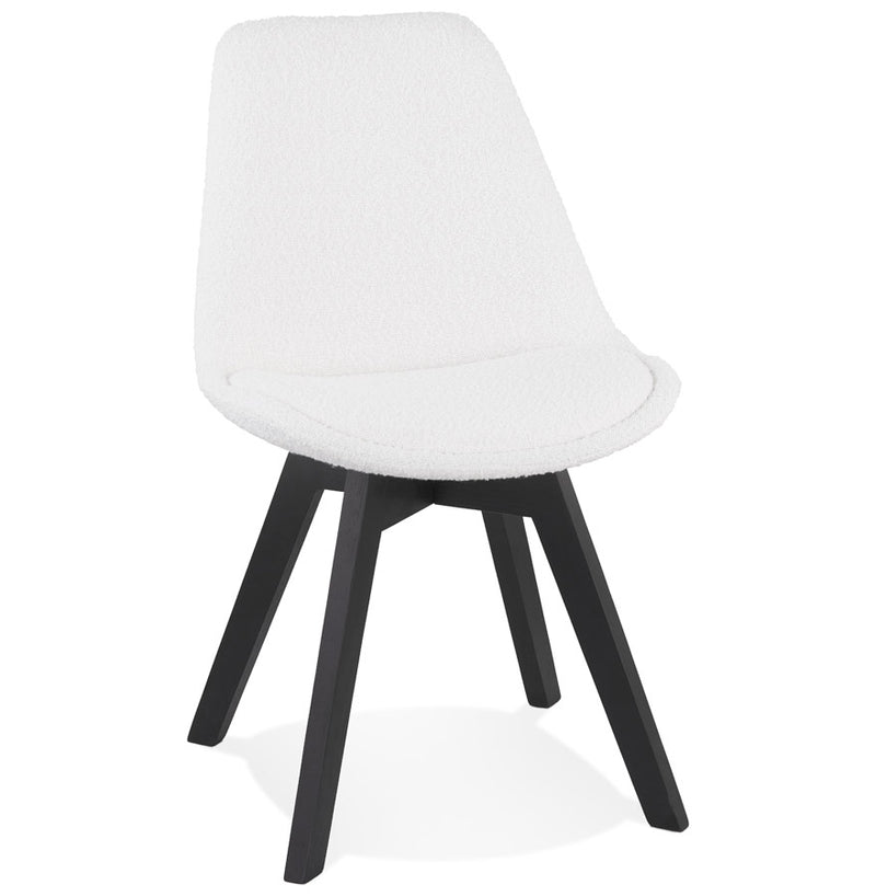 Design stoel 'LINETTE' van witte badstof met zwarte houten poten - Majorr