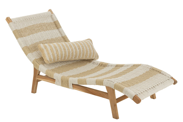 Lounger+Cushion Stripes Woven Plastic/Teak White/Natural - Majorr