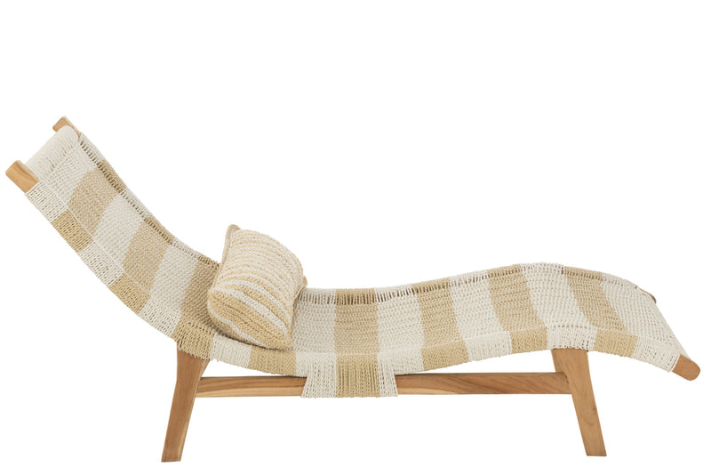 Lounger+Cushion Stripes Woven Plastic/Teak White/Natural - Majorr