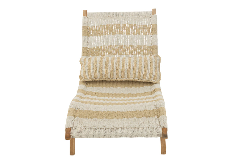 Lounger+Cushion Stripes Woven Plastic/Teak White/Natural - Majorr