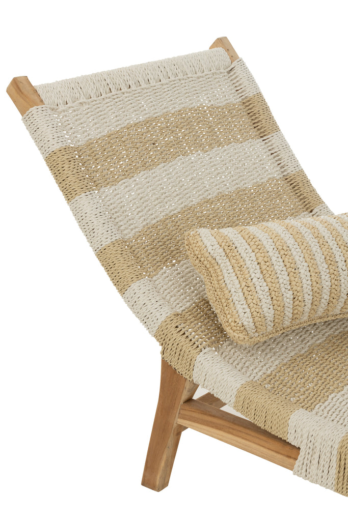 Lounger+Cushion Stripes Woven Plastic/Teak White/Natural - Majorr