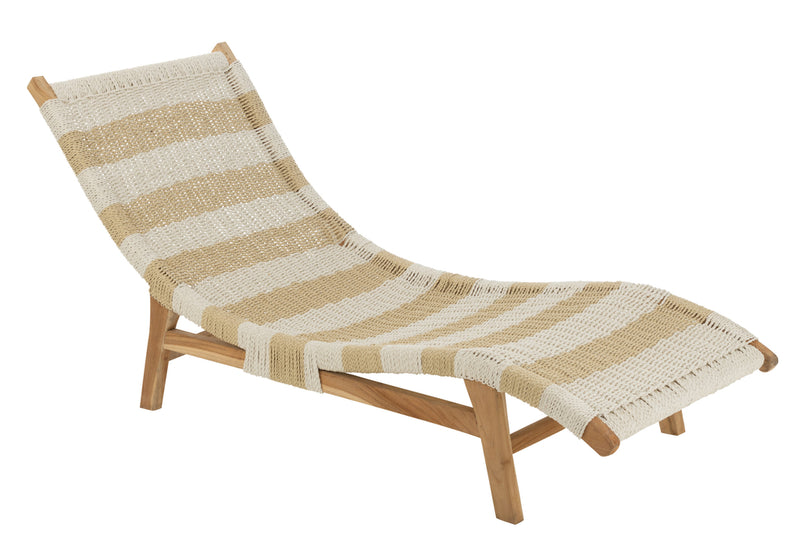 Lounger+Cushion Stripes Woven Plastic/Teak White/Natural - Majorr