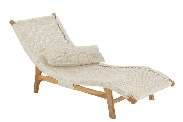 Lounger+Cushion Woven Plastic/Teak White - Majorr