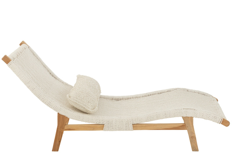 Lounger+Cushion Woven Plastic/Teak White - Majorr