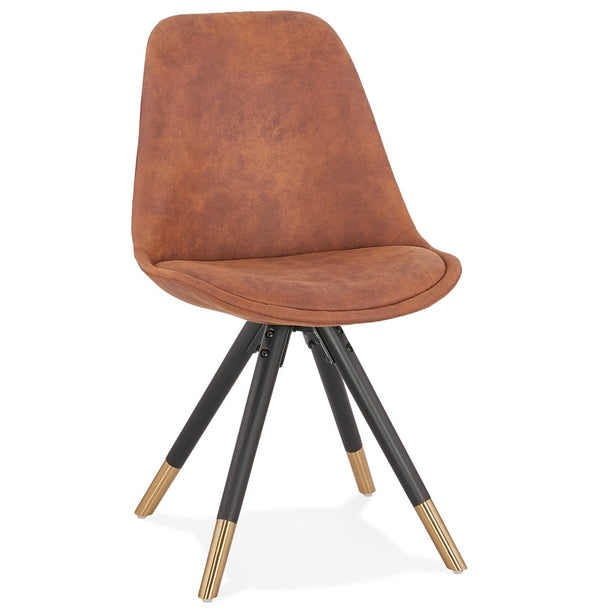 Design stoel 'MAGGY in bruine microfiber en poten in zwart hout - Majorr