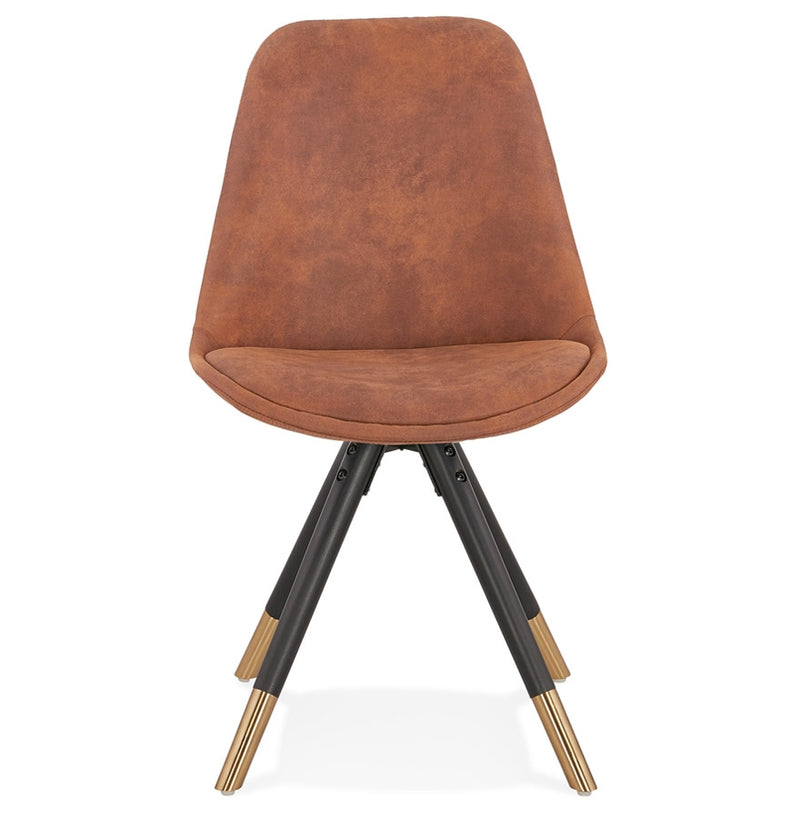 Design stoel 'MAGGY in bruine microfiber en poten in zwart hout - Majorr