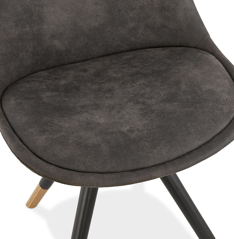 Design stoel 'MAGGY' van grijze microvezel en zwarte houten poten - Majorr