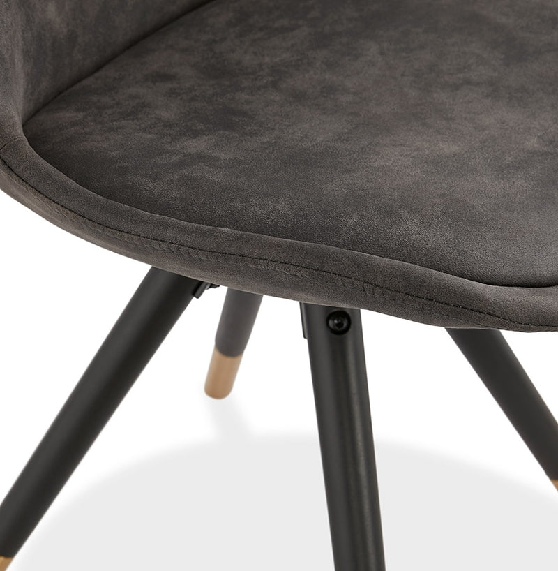 Design stoel 'MAGGY' van grijze microvezel en zwarte houten poten - Majorr