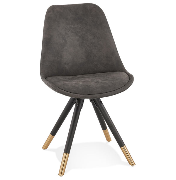 Design stoel 'MAGGY' van grijze microvezel en zwarte houten poten - Majorr
