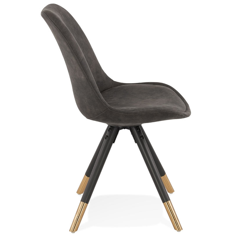 Design stoel 'MAGGY' van grijze microvezel en zwarte houten poten - Majorr