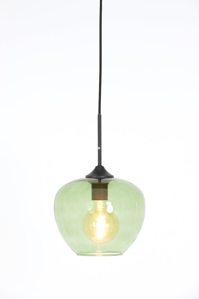 Hanging lamp 23x18 cm MAYSON glass green+matt black - Majorr