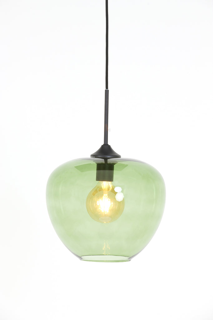 Hanging lamp 30x25 cm MAYSON glass green+matt black - Majorr