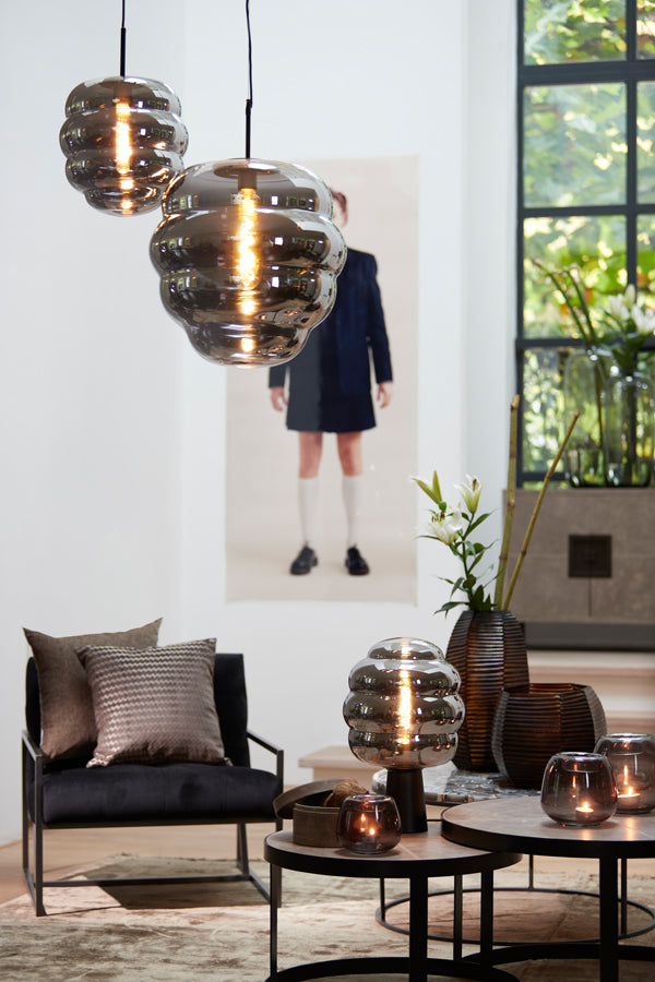 Hanging lamp 30x37 cm MISTY smoked glass+matt black - Majorr