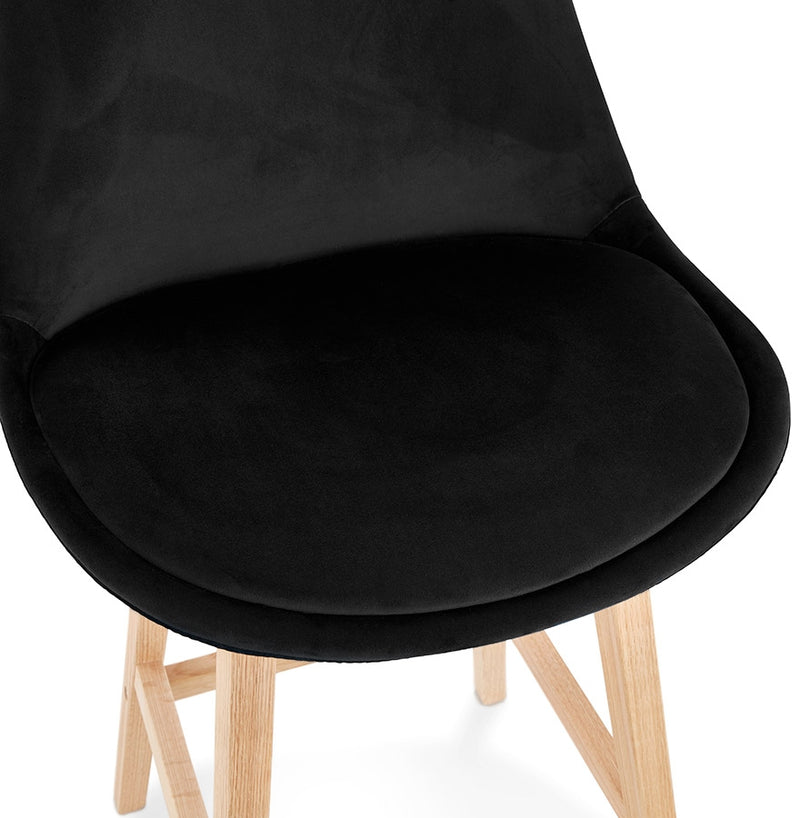 Halfhoge kruk 'MORISS MINI' in fluweel zwart met poten in natuurlijk hout - Majorr