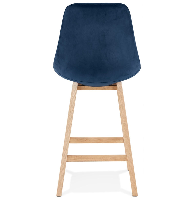 Halfhoge kruk 'MORISS MINI' in fluweel blauw met poten in natuurlijk hout - Majorr