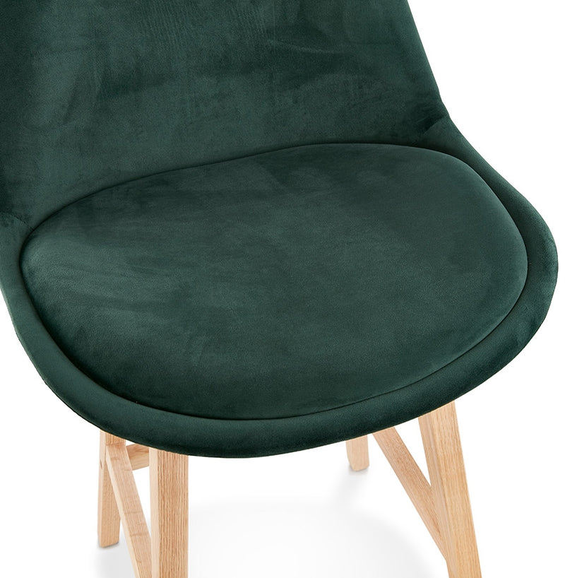 Halfhoge kruk 'MORISS MINI' in fluweel groen met poten in natuurlijk hout - Majorr