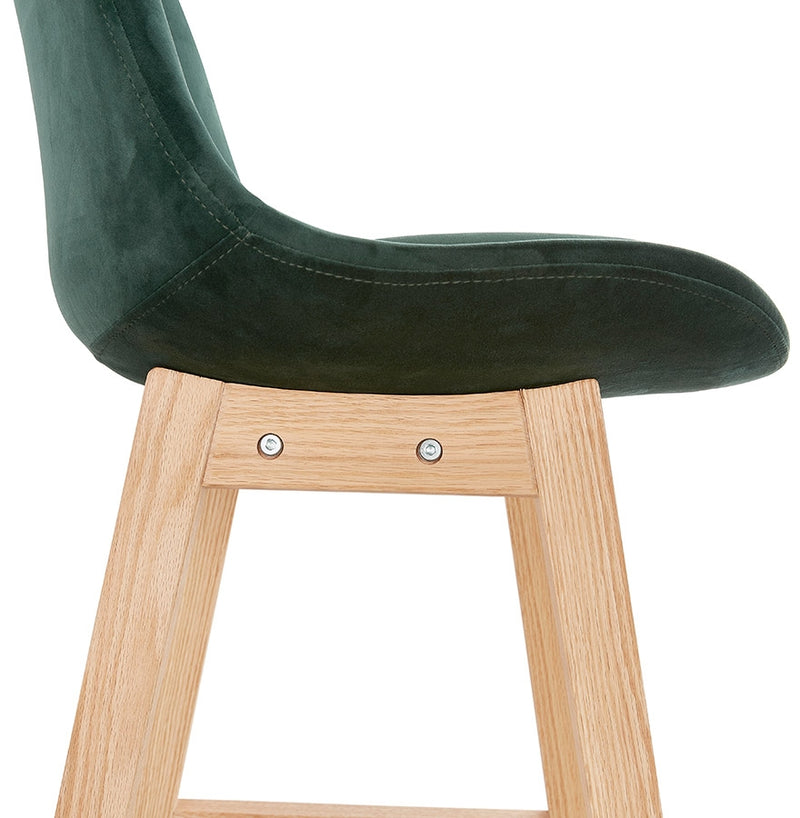 Halfhoge kruk 'MORISS MINI' in fluweel groen met poten in natuurlijk hout - Majorr
