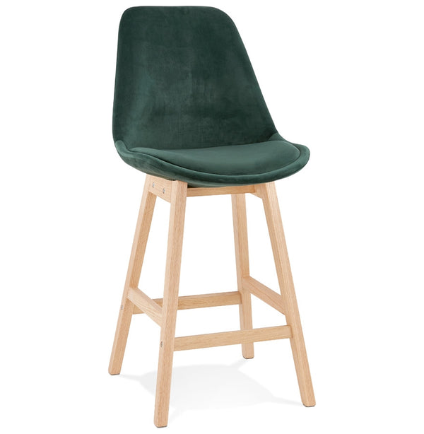Halfhoge kruk 'MORISS MINI' in fluweel groen met poten in natuurlijk hout - Majorr